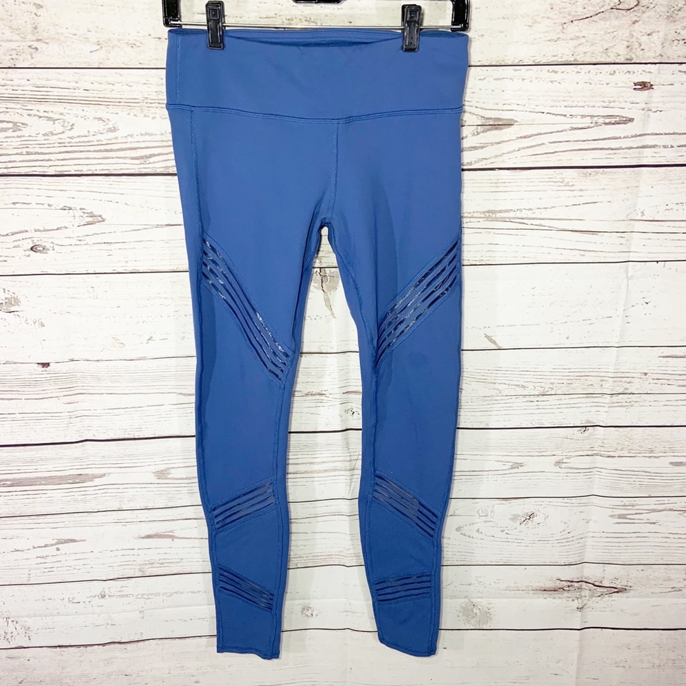 Alo Yoga Blue Leggings Stripped Mesh Detail Sz M